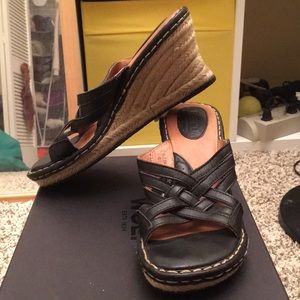 Born Leather & Braided Rope Wedge Sandals sz 8-9